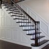 6010 Handrail, 7x30 Volute, Custom Newel, Solid Iron Single and Double Basket Balusters