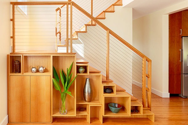 Creative Wood Stair Design Maximize Space Under Stairs